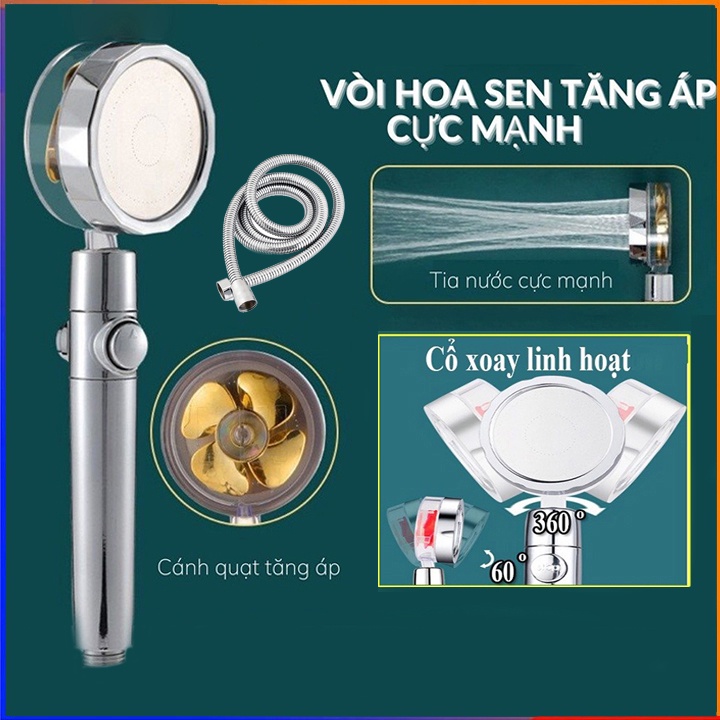Vòi hoa sen tăng áp cánh quạt xoay 360 độ áp lực phun mạnh tốc độ phun liên tục ổn định siêu tiện lợi ( kèm dây 1.5m )