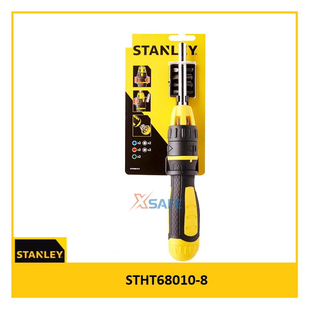 Bộ tua vít đa năng (10 mũi) STANLEY STHT68010-8 Bộ vít đa năng thép, tay cầm bọc cao su gồm 10 đầu mũi vít