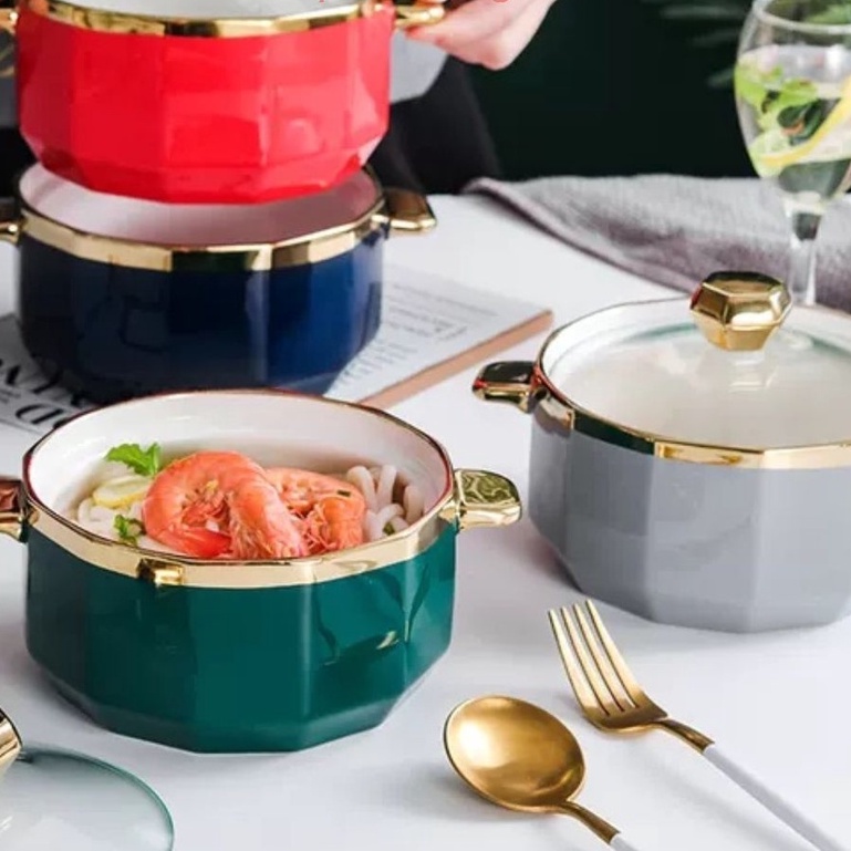 (CAO CẤP) Nồi âu sứ 2 tai có nắp kính nấu mì soup, đựng thức ăn ❤️ 𝗚𝗜𝗔𝗗𝗨𝗡𝗚𝗛𝗔𝗡𝗢𝗜𝟯𝟵 ❤️