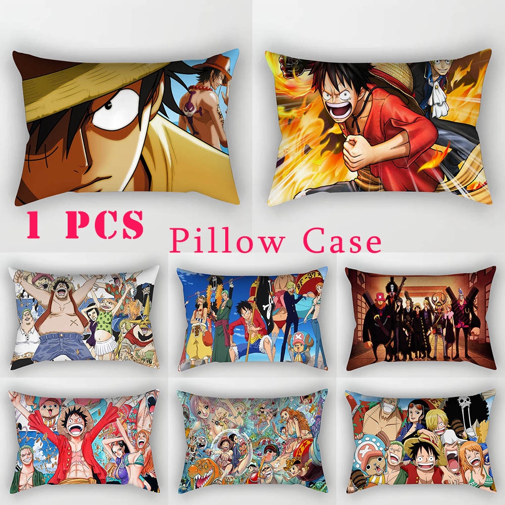 1 Vỏ gối sofa kích thước 30x50cm in hình nhân vật anime One Piece chất liệu polyester / linen