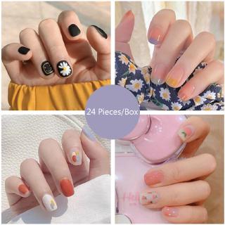 Hộp 24 móng tay giả chống nước kiểu dáng dễ thương kèm keo dành cho nữ