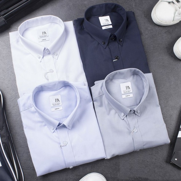 Áo sơ mi nam công sở VNXK vải 100% cotton chống nhăn , So mi dài tay cổ bẻ trắng đen nhiều màu Jan store