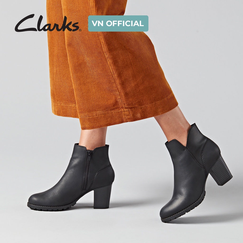 Giày Ankle Boot Da Nữ CLARKS Verona Trish Màu Đen