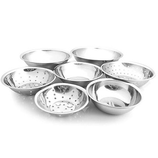 Combo 7 Thau Và Rổ Inox Cao Cấp Cho Gia Đình LOẠI DÀY