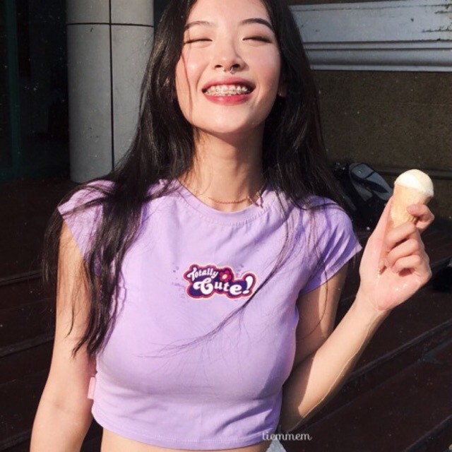 Áo thun lụa croptop cute xinh xinh
