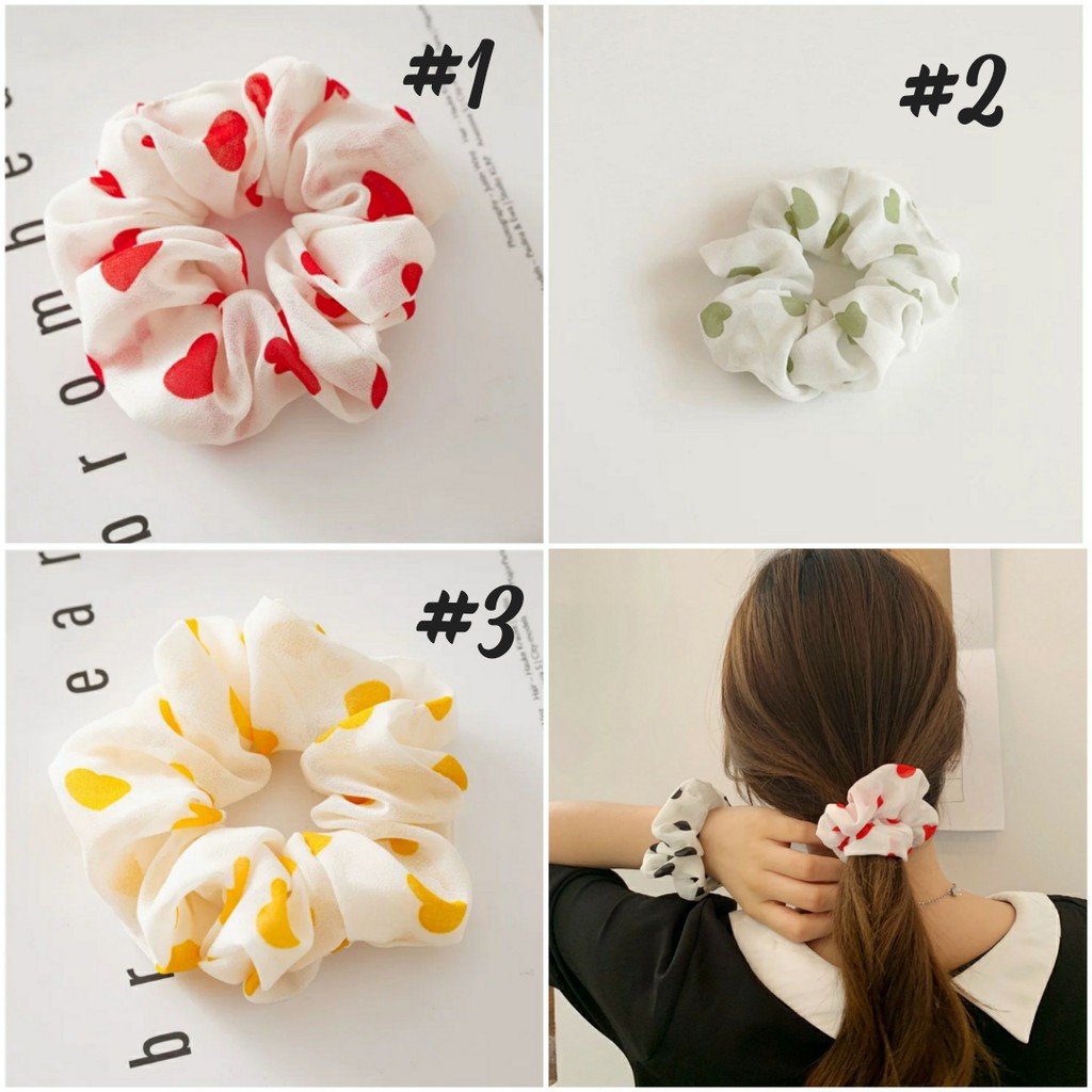 Scrunchies - Dây cột tóc vải họa tiết trái tim