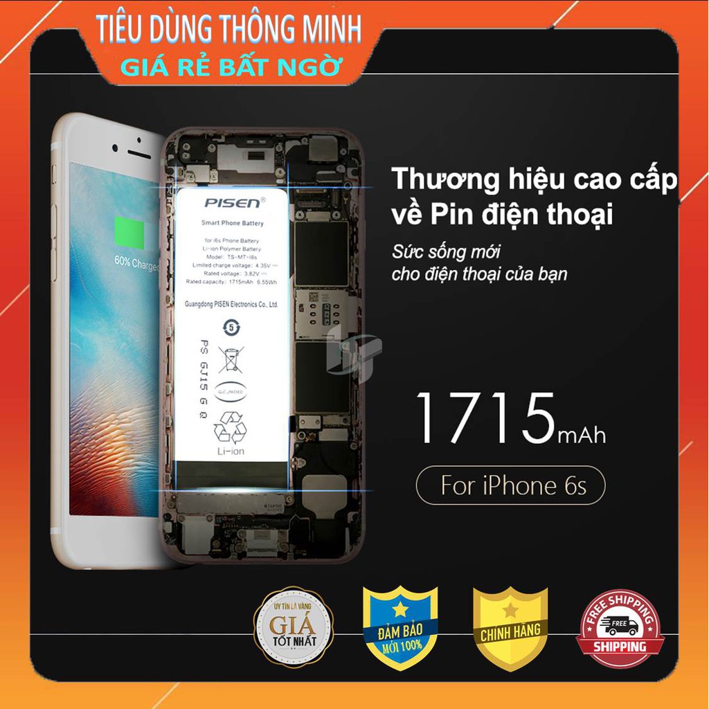 Pin Iphone 5 5s 6 6s 7 8 & Plus chính hãng Pisen - Basu - Sumo - Qua ker - EU dung lượng chuẩn Bảo hành toàn quốc