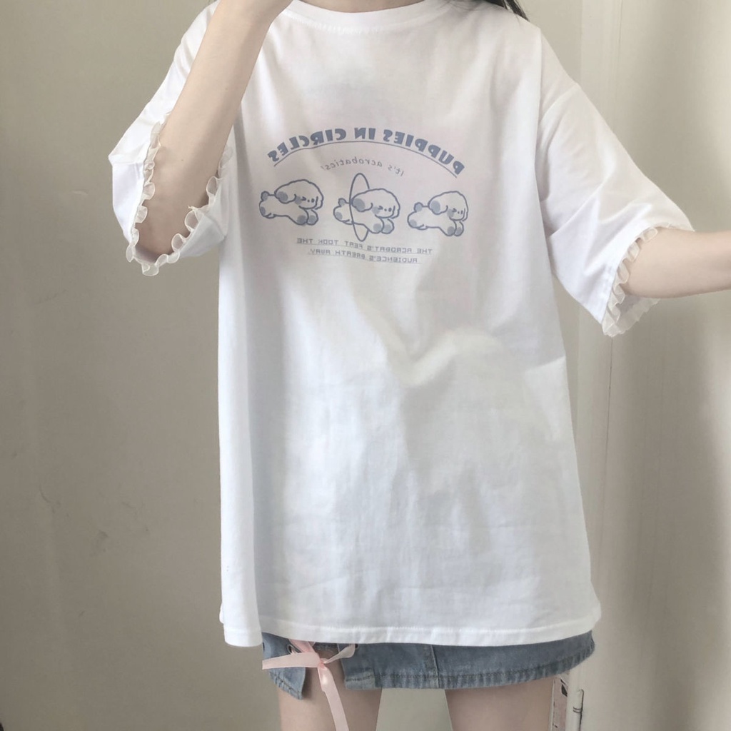 Áo Thun Tay Lỡ Dáng Rộng In Họa Tiết Dễ Thương Thời Trang Mùa Hè Cho Nữ
