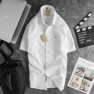 Sơ mi nam Hollister ngắn tay cao cấp vải Oxford màu trắng