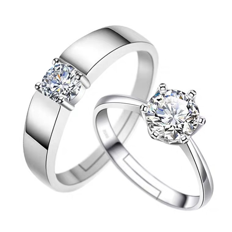 Nhẫn Cặp Đính Đá Nhân Tạo Bằng Đồng Thau Có Thể Điều Chỉnh Kích Cỡ Dùng Làm Quà Tặng Valentine