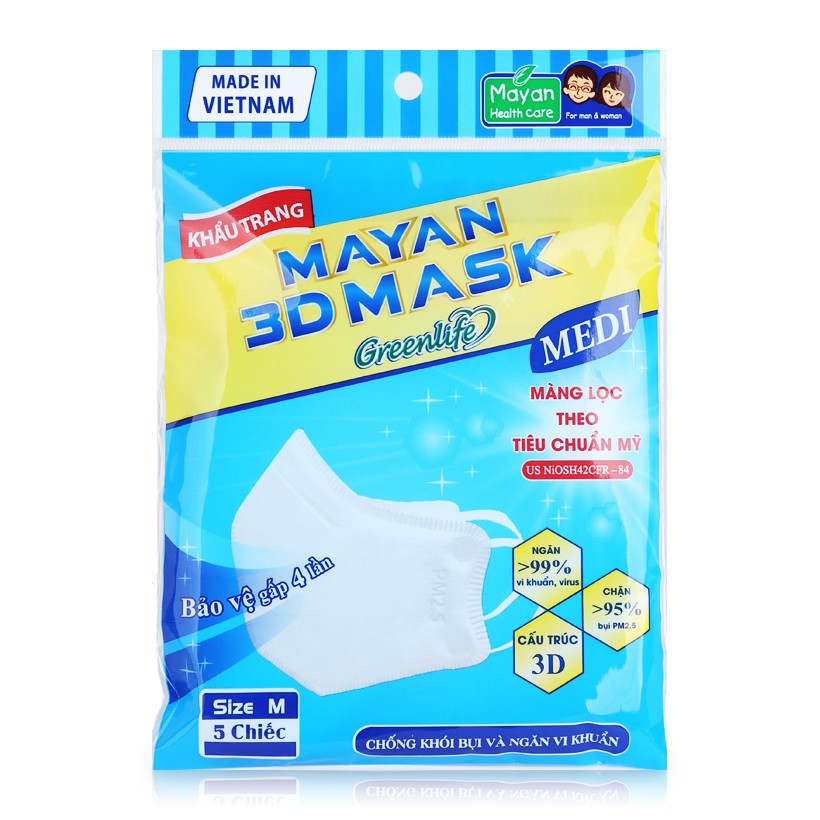 Khẩu Trang Mayan 3D Mask Medi PM2.5 Người lớn (5 chiếc / túi) N95 chống bụi mịn