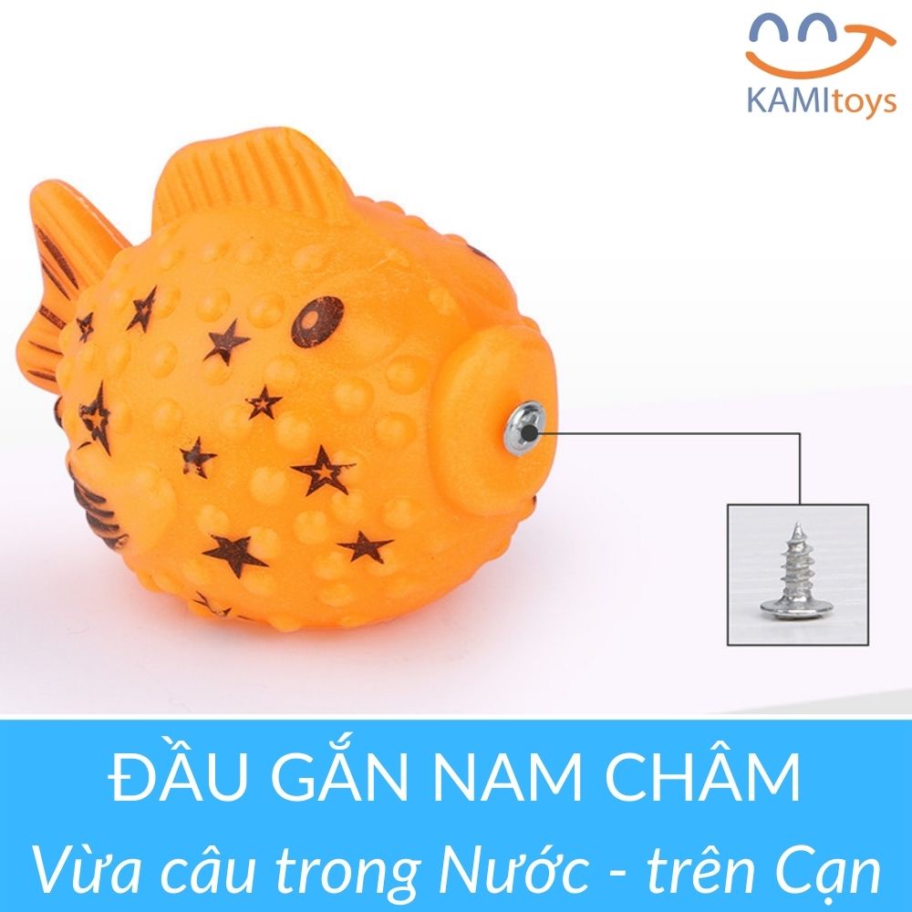 Đồ chơi câu cá cho bé có gắn nam châm chơi trong nước và trên cạn gồm Bể hơi+Cần+Vợt+Cá mã 50015