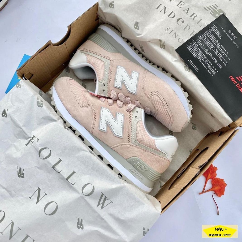 Giày thể thao New Ba.lance 574 màu hồng, chữ N trắng siêu hot, năng động dành cho nữ