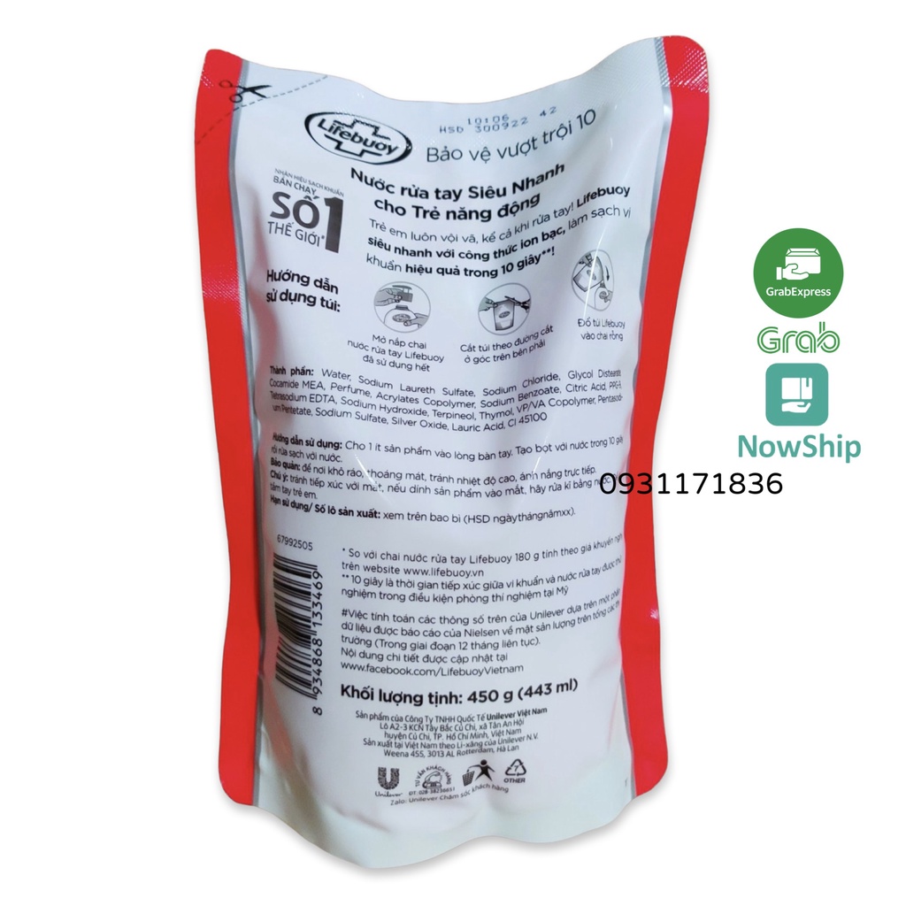 LIFEBUOY NƯỚC RỬA TAY DẠNG TÚI 450G đỏ Bảo Vệ Vượt Trội 450 g