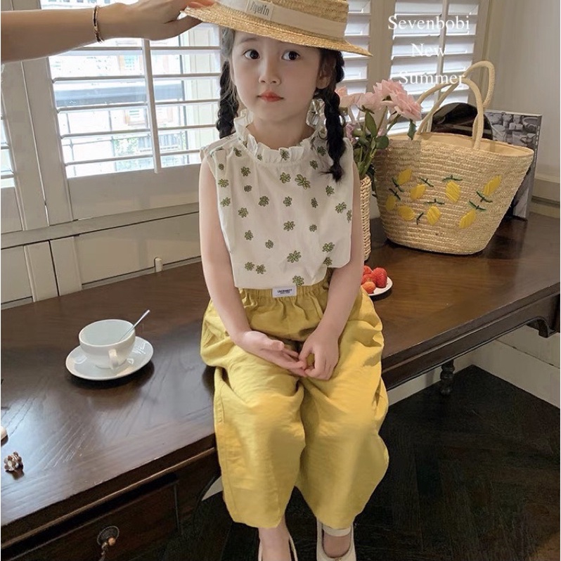 Sét áo hoa quần ống sớ chất đũi Helen cao cấp siêu xinh cho bé