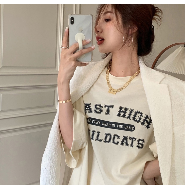 Áo Thun Tay Ngắn Dáng Rộng In Chữ Phong Cách retro Mỹ Thời Trang Cho Nữ