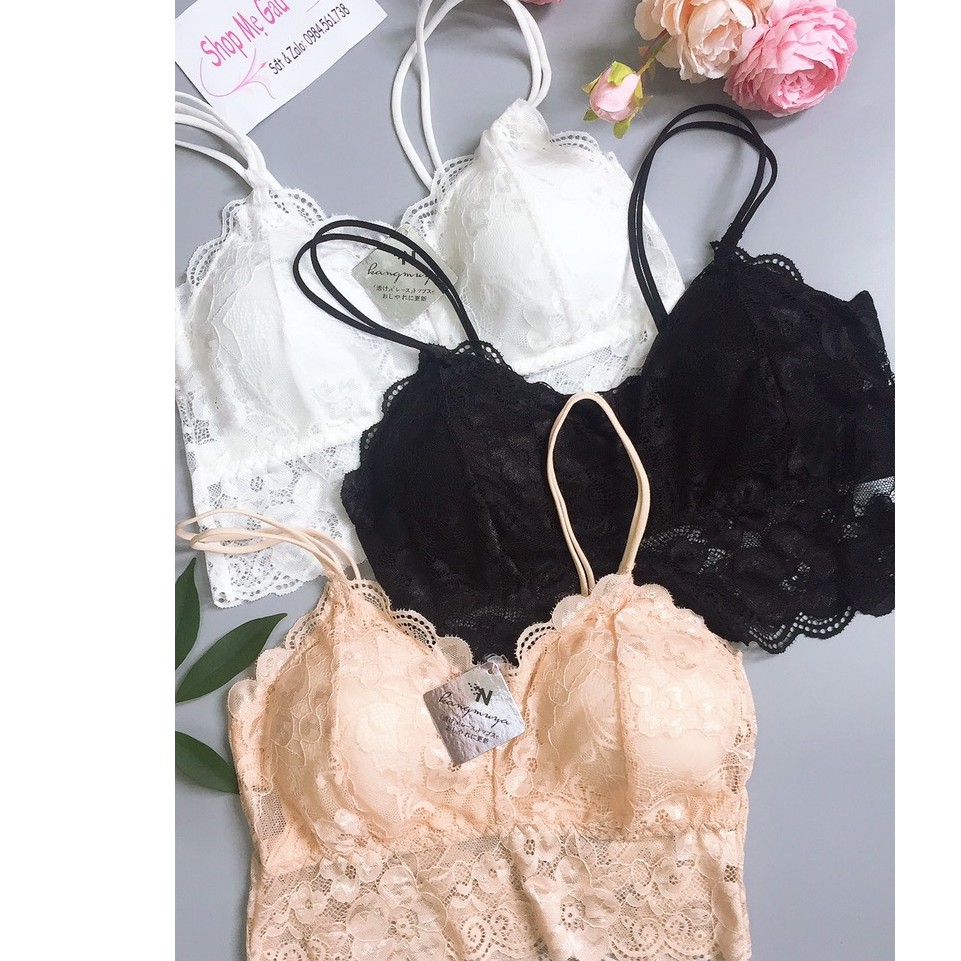 Áo bra 2 dây ren hoa cúc ôm ngực mềm mịn 077