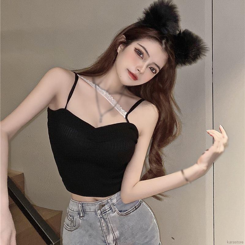 Áo Hai Dây Dệt Kim Cổ Chữ V Phối Ren Thời Trang Dành Cho Nữ | BigBuy360 - bigbuy360.vn