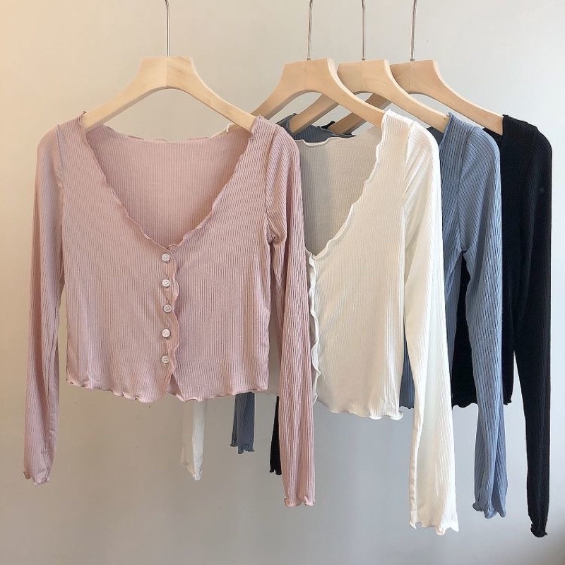 Áo cadigan thun gân dài tay mỏng KÈM ảnh shop chụp cận chất
