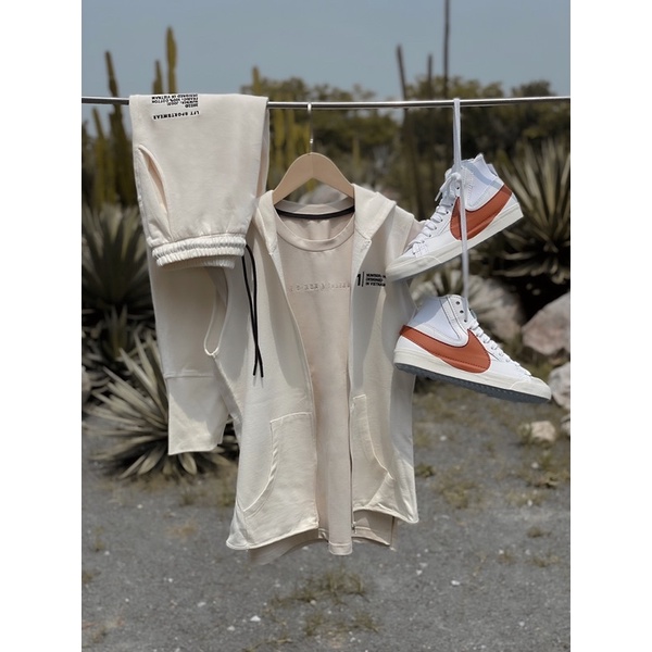 ⚡️BỘ HOODIE ZIP CUTOFF  | Trắng đá phiến