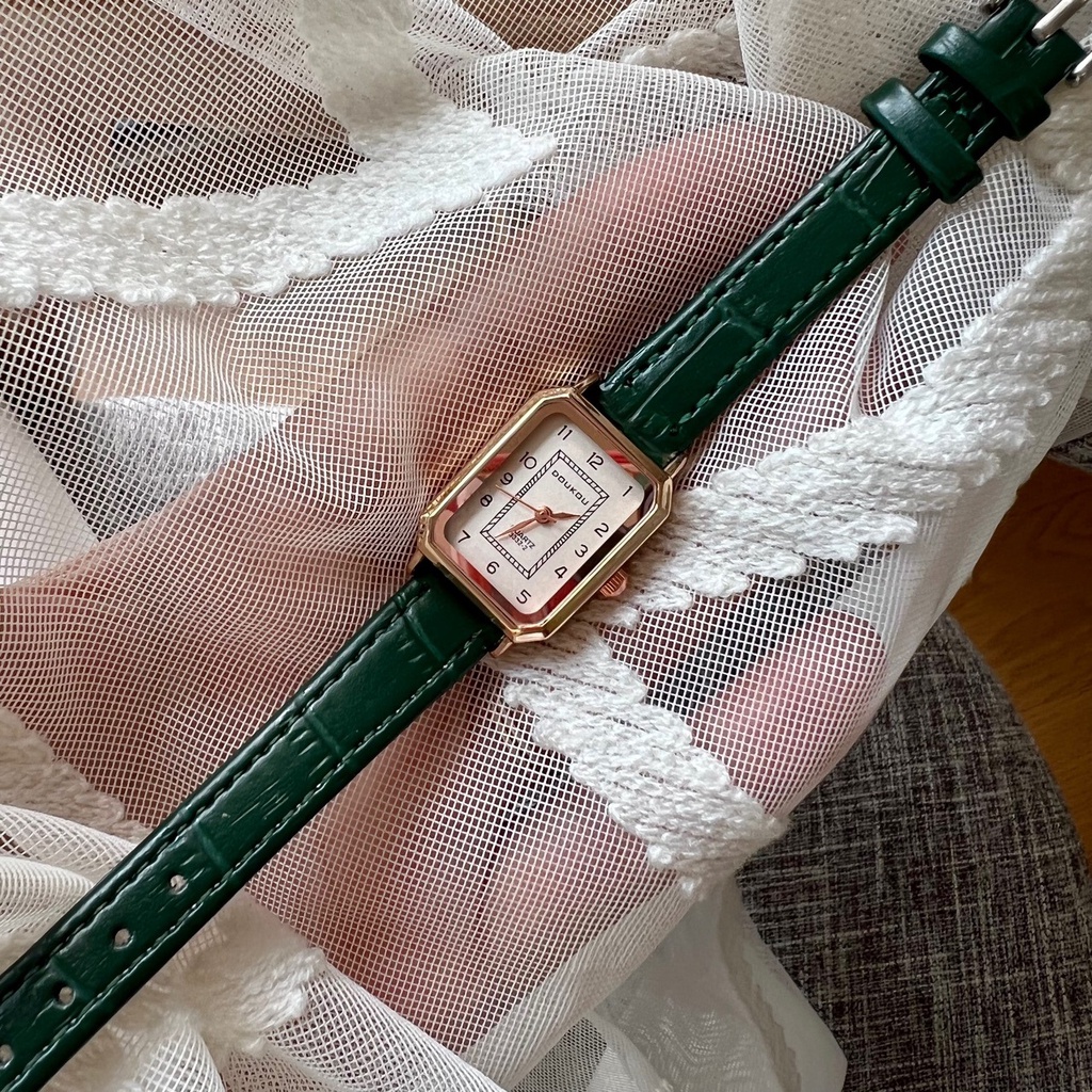 Đồng hồ nữ đeo tay thời trang DOKO mặt nhỏ dây da mềm cao cấp hàng chính hãng màu Xanh lá đậm Tif Watches size 28mm