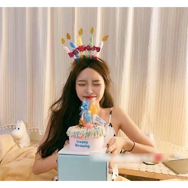 Cài bờm tóc Happy Birthday - vương miện kim tuyến-nón kim tuyến