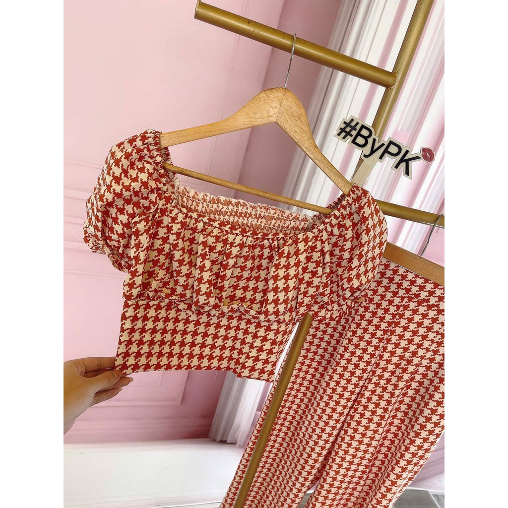 Bộ đồ mặc ở nhà, đi chơi, bộ đồ quần dài, áo cộc tay, cổ vuông, freesize dưới 65kg | BigBuy360 - bigbuy360.vn