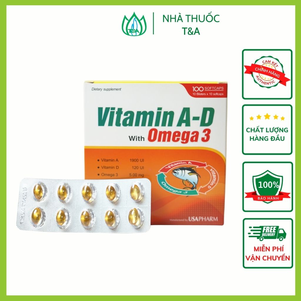 Vitamin A D with Omega 3 - Hộp 10 vỉ x 10 viên - Bổ sung Vitamin, sáng mắt, tăng đề kháng
