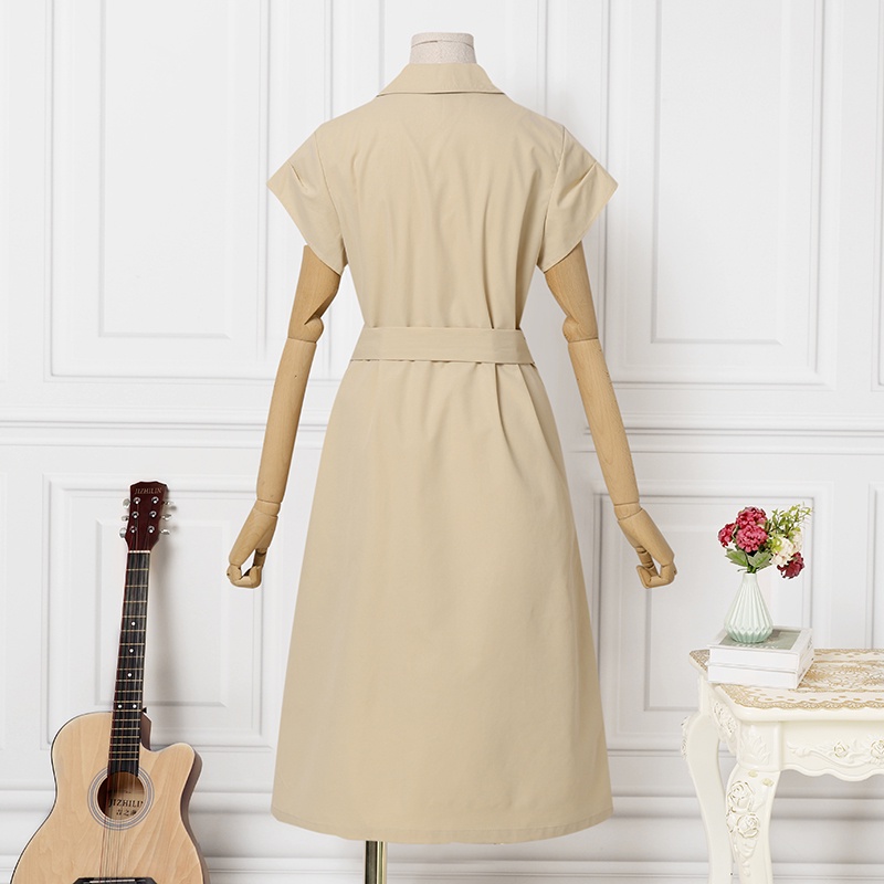 Đầm dài ZANZEA tay ngắn cổ bẻ có túi phối thắt lưng thời trang tùy chọn màu sắc dành cho nữ