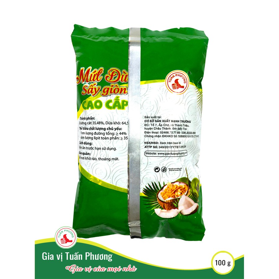 Mứt Dừa Sấy Giòn Cao Cấp 100 Gam ( Gói )