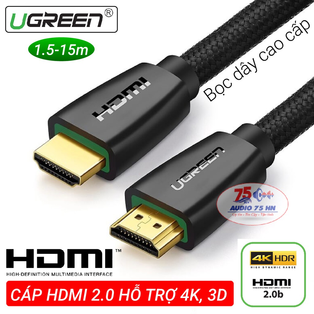 Cáp HDMI UGREEN 2.0 HD118 Support 3D, 2K/144Hz, 4K/60Hz - Tích Hợp Ethernet Bọc Lưới Cao Cấp