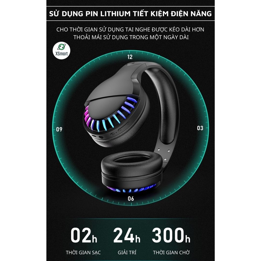 Tai nghe bluetooth headphone gaming SH33 Super Bass đèn led đổi màu RGB dùng cho điện thoại máy tính pc laptop