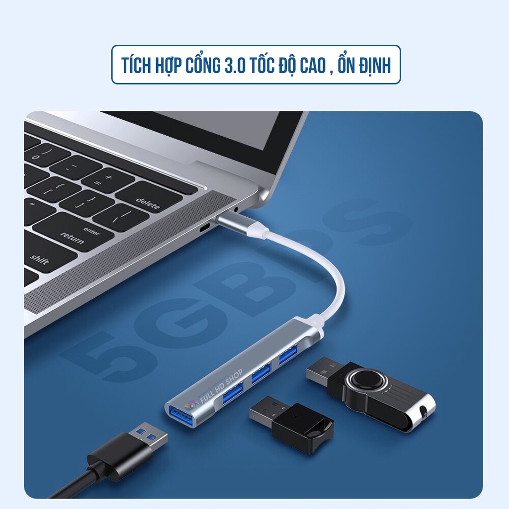 Cổng Chuyển Đổi Type C Sang USB Phụ Kiện Macbook Chia Cổng USB Full HD Shop Mã HD04