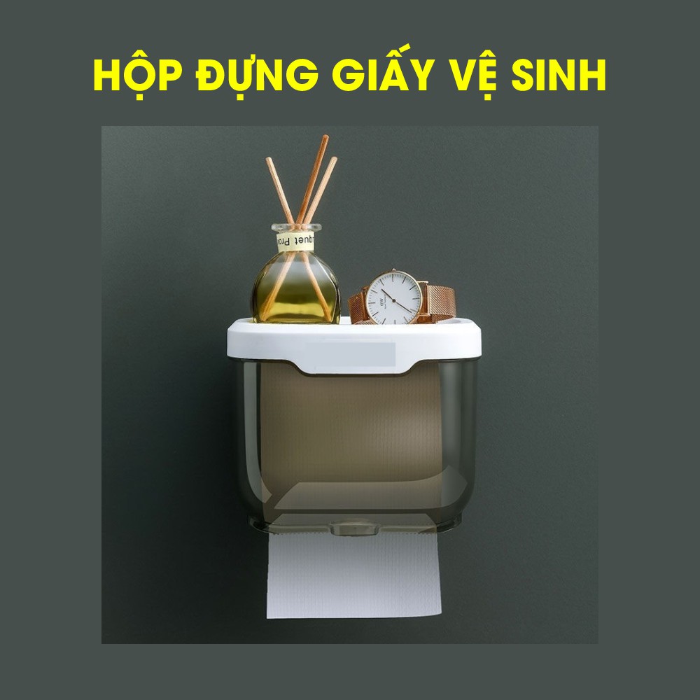 Hộp đựng giấy vệ sinh cuộn lớn nhà tắm đa năng, chống nước, kệ để điện thoại giải trí. Chịu lực 4kg