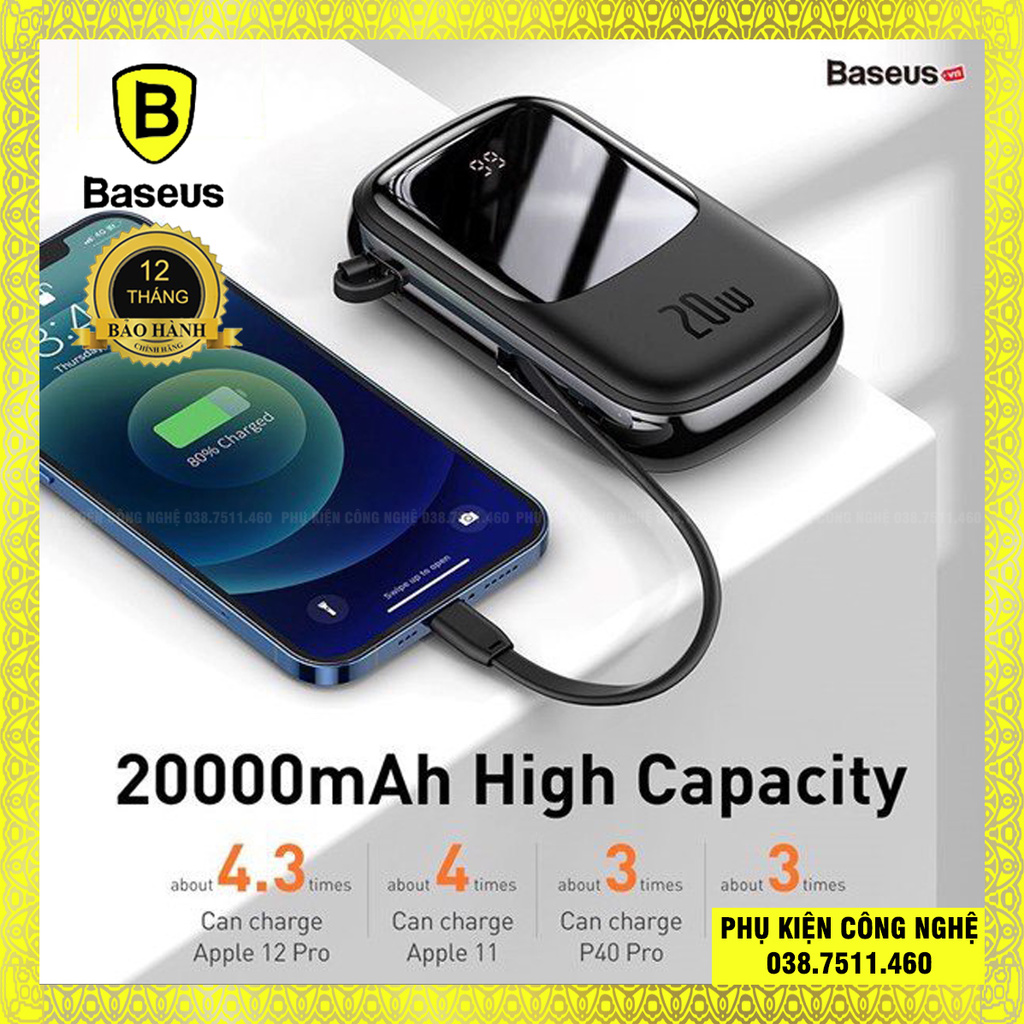 Pin sạc dự phòng 20000mAh 20W Baseus Qpow Digital Display quick charging power bank