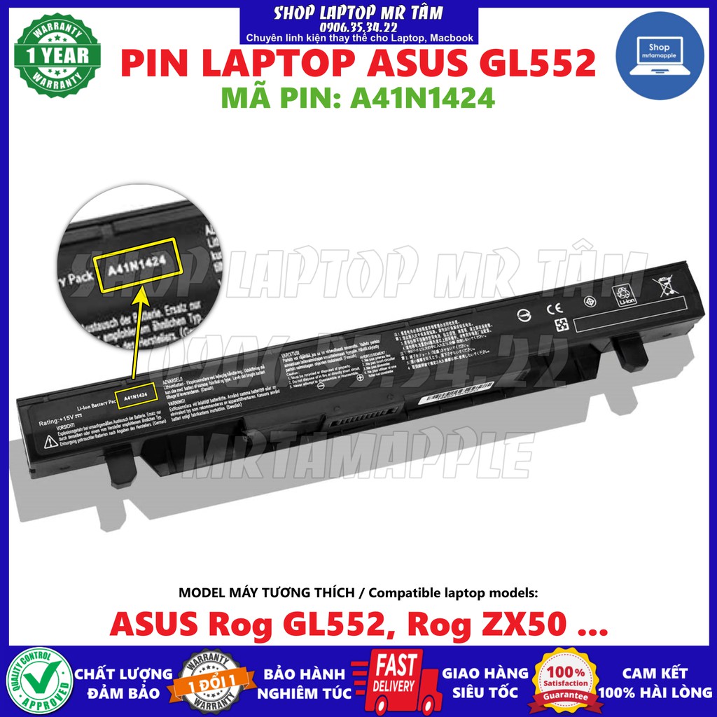 (BATTERY) PIN LAPTOP ASUS GL552 (A4N1424)- 4 CELL  - Asus ROG FX-PLUS GL552J GL552V GL552VW-DH71 ZX50VW