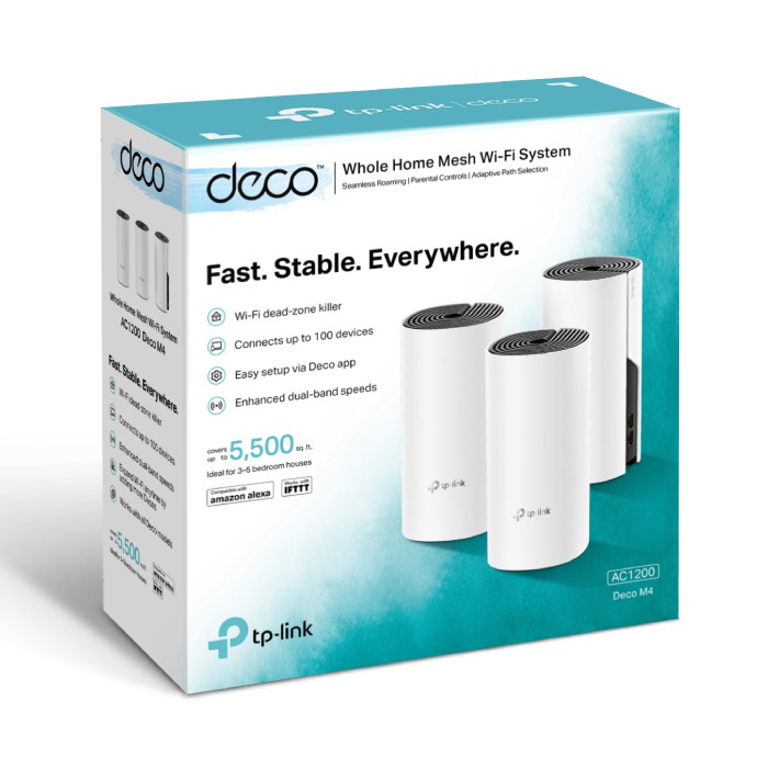 Hệ Thống Wifi Mesh TP-Link Deco M4 (3-pack) Chuẩn AC 1200Mbps Dành Cho Gia Đình