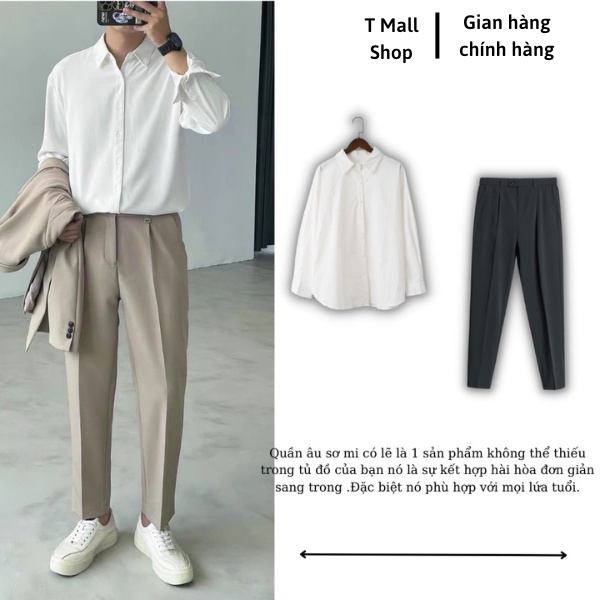 Áo sơ mi nam tay dài form rộng trắng Hàn Quốc , Sơ mi nam dài tay white đi học chất lụa mịn mát Premium unisex - T Mall