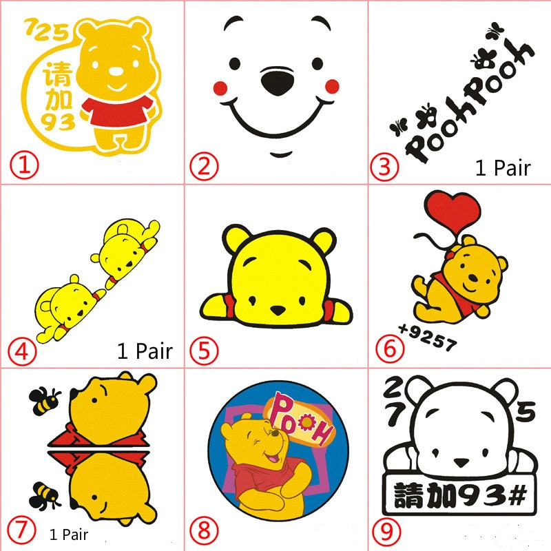 Sticker dán phản quang trang trí gương chiếu hậu hình gấu pooh dễ thương