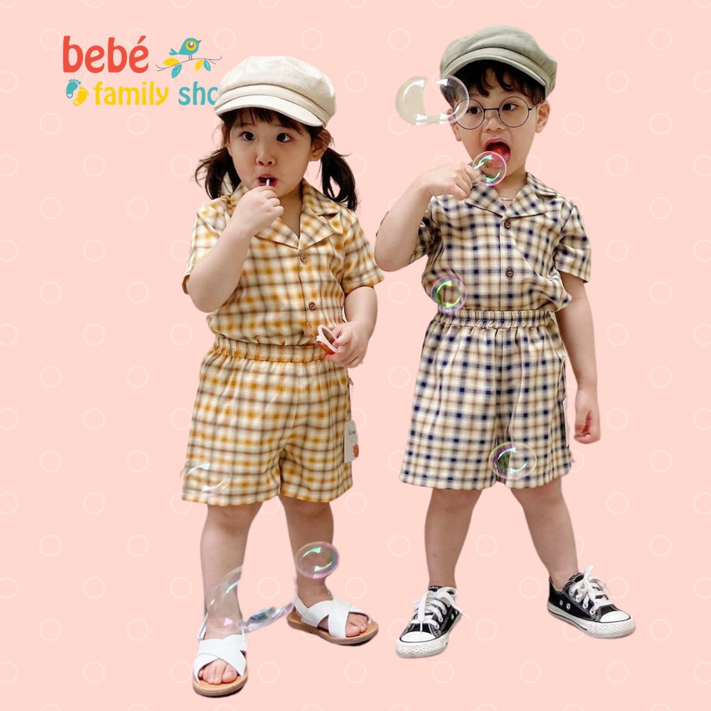 Bộ quần áo cộc tay cho bé vintage kẻ caro dễ thương cho cả bé trai và bé gái/ đồ bộ pijama ngắn bé trai, bé gái STB01