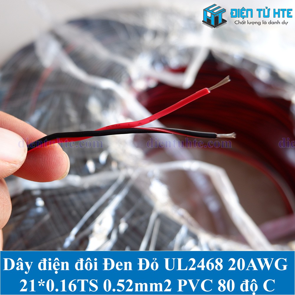 Dây điện đôi đỏ đen 2468 20AWG 21/0.16TS 0.52mm2 vỏ PVC 80 độ C (1 mét)