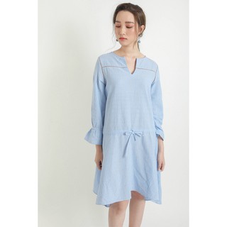 Váy boho dài tay cổ xẻ kẻ sọc
