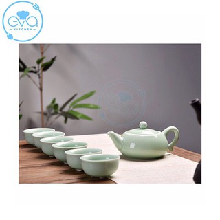 Bộ Ấm Chén Trà Men Ngọc Cá 3D