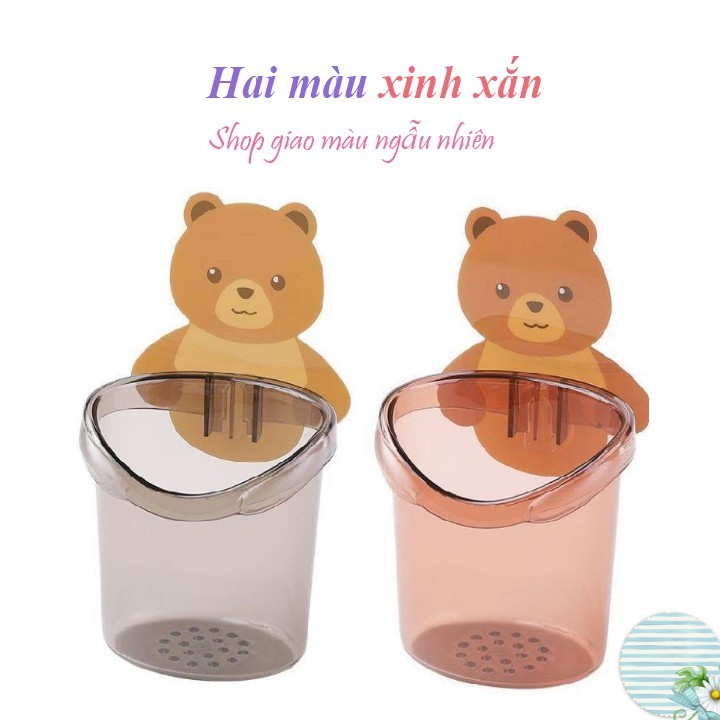 Cốc Gấu Dán Tường Phòng Tắm, Cốc Đựng Bàn Chải, Kem Đánh Răng Cute Hình Gấu Gắn Tường Có Lỗ Thoát Nước Tiện Lợi