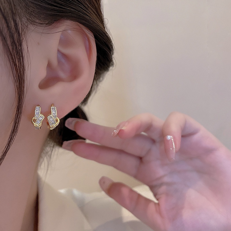 Bông Tai Mạ Bạc 925 Hình Nút Thắt Đính Đá Zircon Chất Lượng Cao