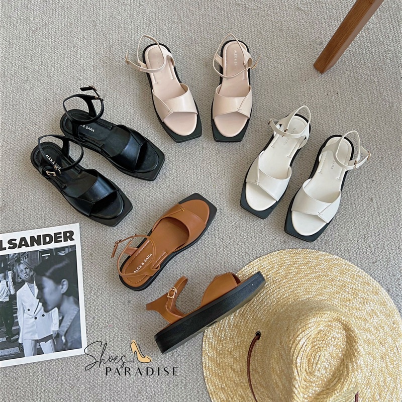 Giày sandal nữ trơn cao đế xuồng 3p quai ngang nữ Shoes Paradise SD04