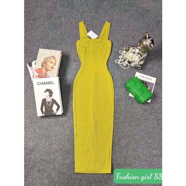 Đầm ôm body hai dây thun gân dáng dài nhiều màu