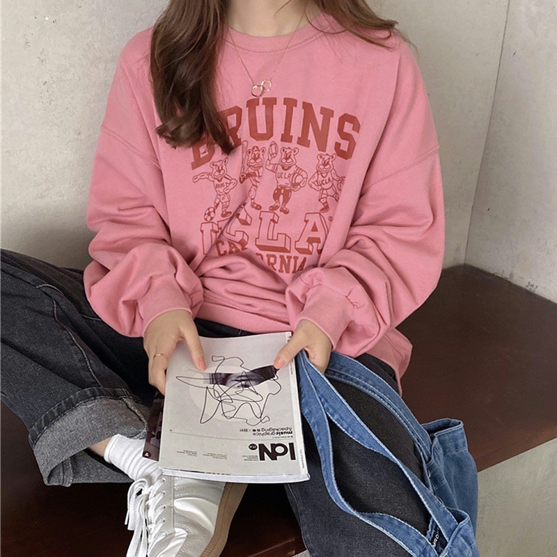 SUXI Áo Sweater Tay Dài Dáng Rộng In Chữ Phong Cách Hàn Quốc Thời Trang Xuân Thu Cho Nữ