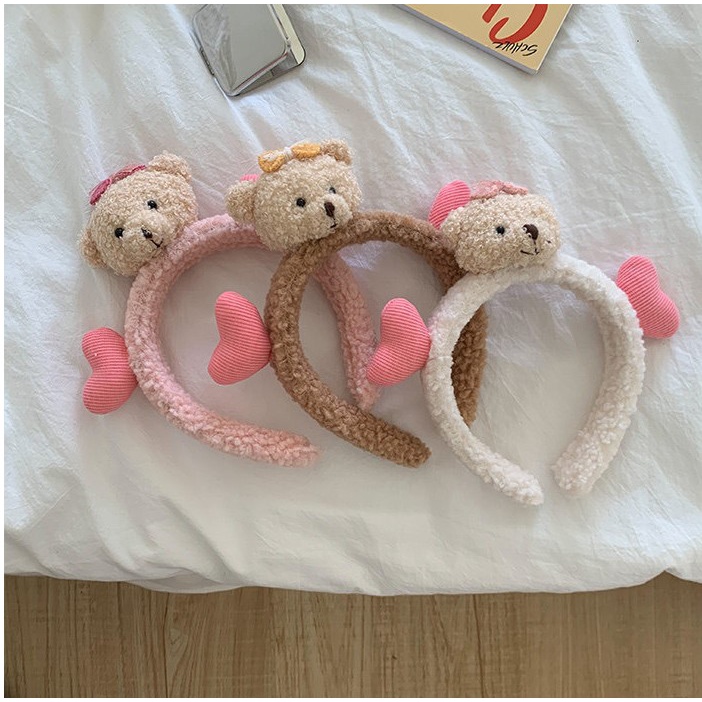 Băng đô cài tóc gấu tim phủ bông xinh xắn đáng yêu nữ tính CA51