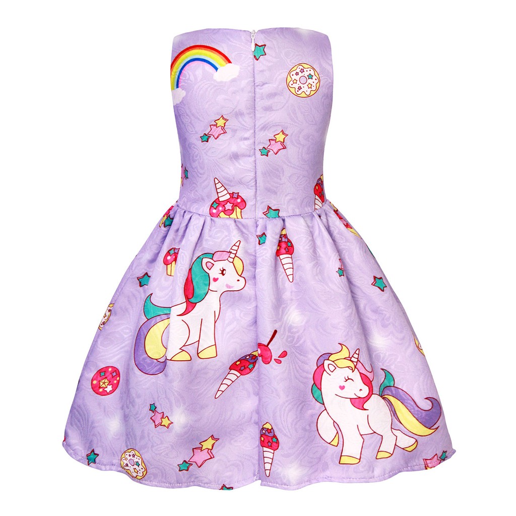 Christmas Unicorn Dress Rainbow Baby Girl Clothes Cartoon Print Cotton Accessories Simple